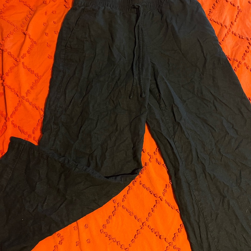 Black Drawstring Wide Leg Pants